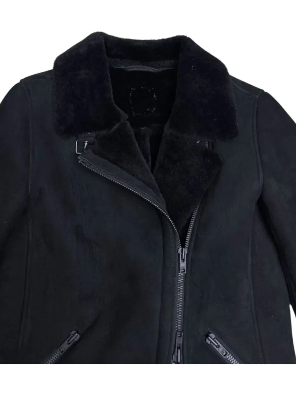 100% LAMB SHEARLING Just Female Vintage Luxury Jacket Coat Bomber Womens Small